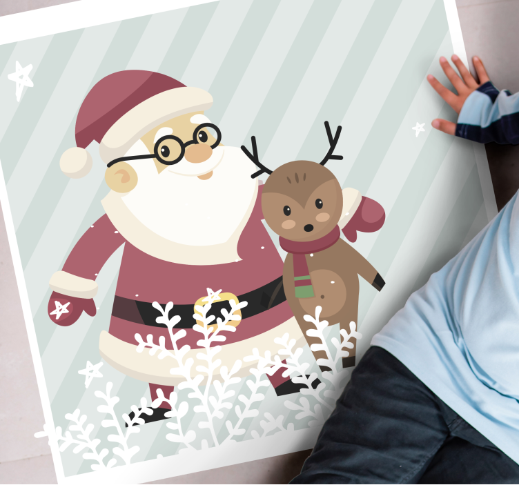 Tappeto Vinile Natale babbo Natale e le sue renne - TenStickers