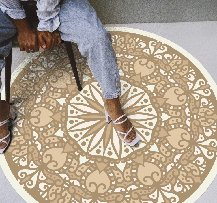 Tappeto vinile Mandala design circolare elegante beige - TenStickers