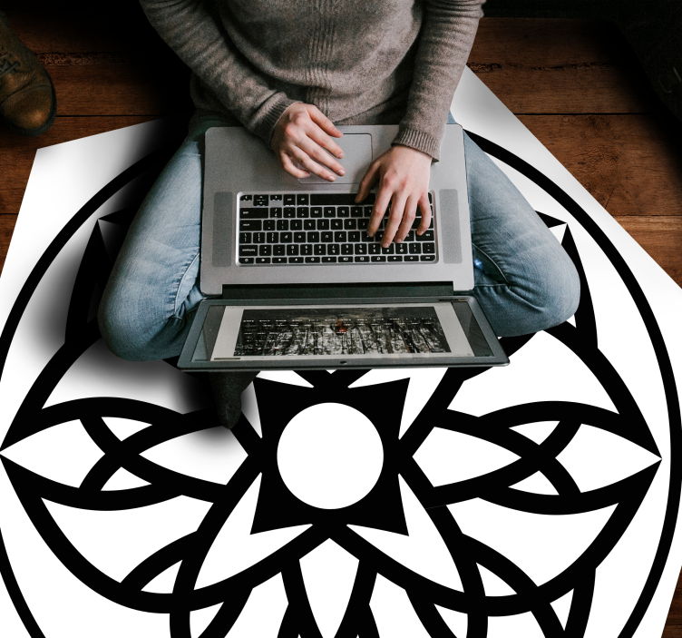 Tappeto vinile Mandala design in bianco e nero - TenStickers