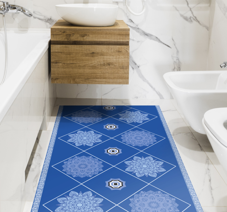 Tappeto vinile bagno elementi floreali blu - TenStickers