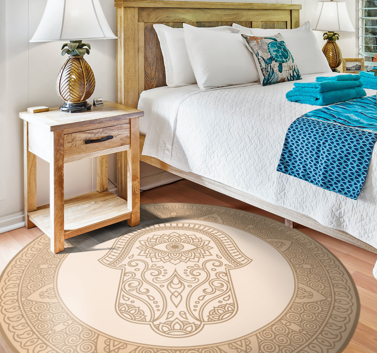 Tappeto vinile Mandala simbolo mano di fatima beige - TenStickers