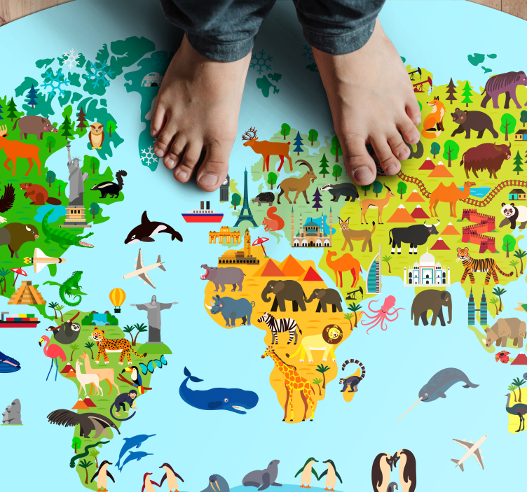 Tappeto vinile per bambini mappa del mondo delle creature - TenStickers