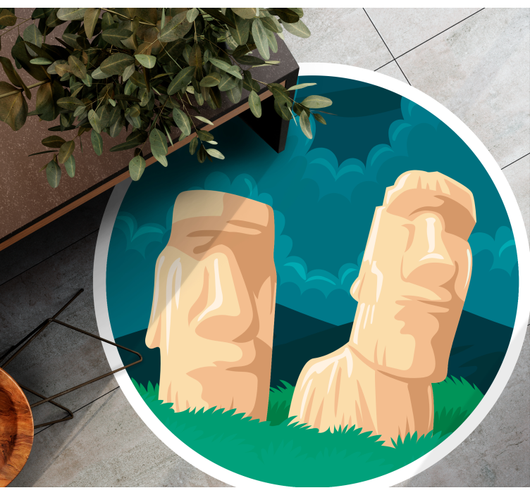 Tappeto vinile mappamondo silhouette di statue moai - TenStickers