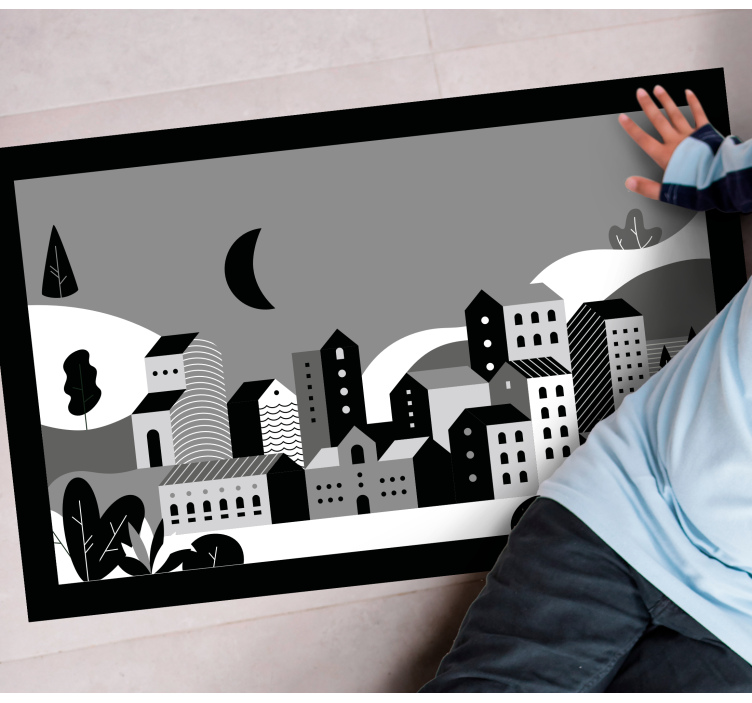 Tappeto vinile moderno paesaggio urbano in bianco e nero - TenStickers