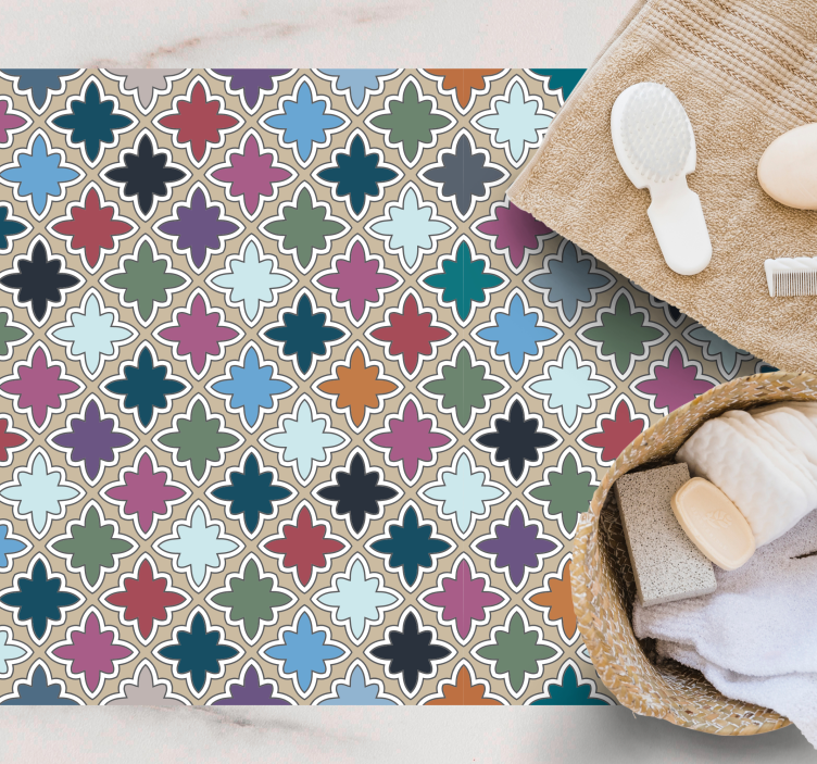 Tappeto vinile mosaico composizione floreale vivace - TenStickers