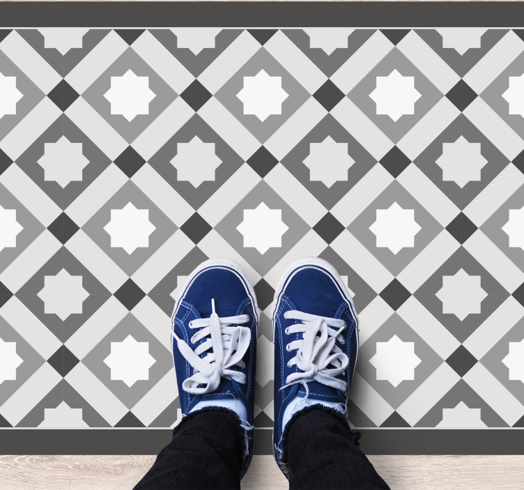 Tappeto in vinile mosaico piastrelle stellate grigie - TenStickers