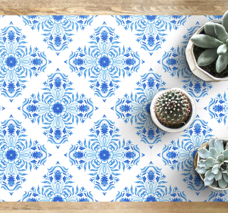 Tappeto vinile mosaico motivo botanico azzurro - TenStickers