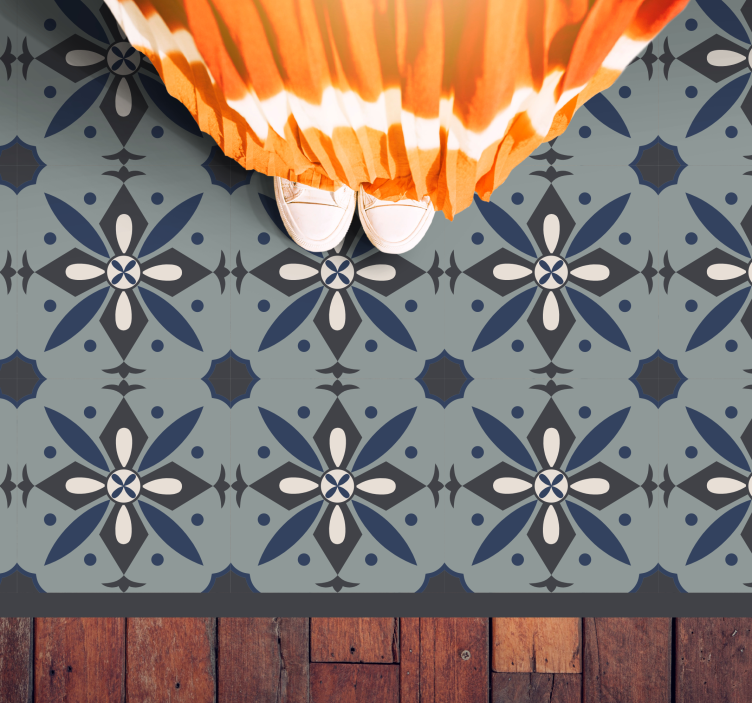 Tappeto vinile piastrelle motivo botanico grigio - TenStickers