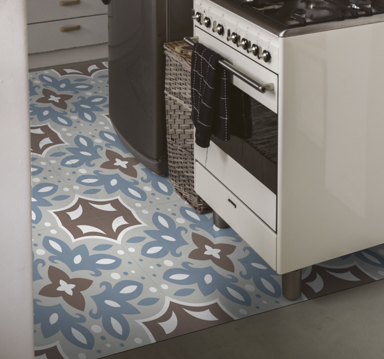 Tappeto pvc cucina motivo floreale blu - TenStickers