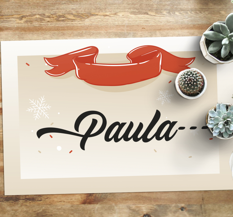 Tappeto Vinile Natale nome personalizzato con design beige - TenStickers