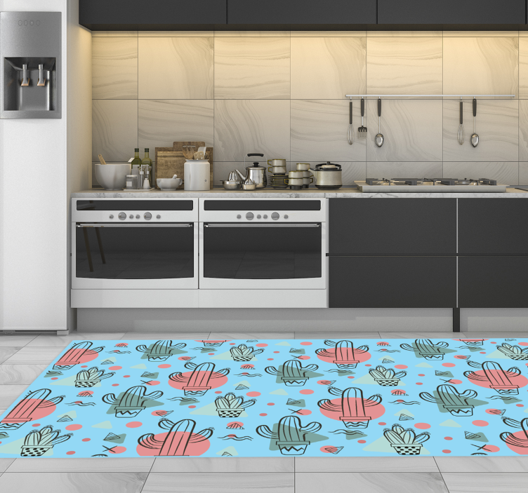 Tappeto pvc cucina motivo cactus blu - TenStickers
