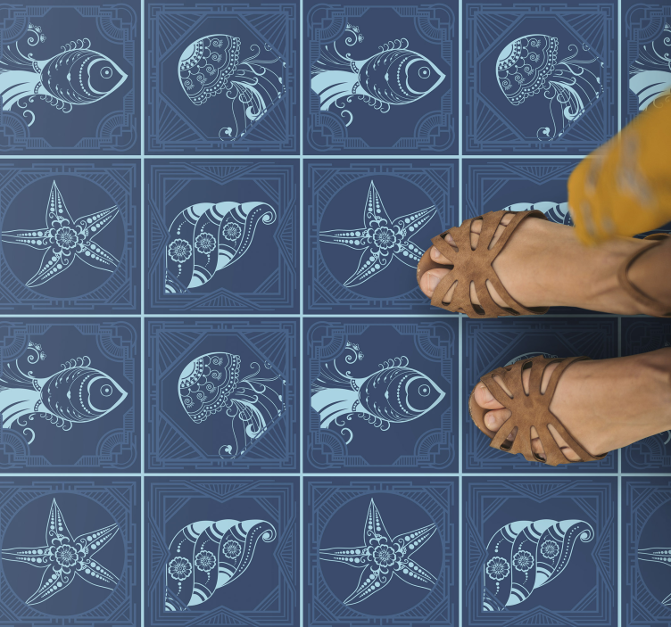 Tappeto vinile bagno progettazione della vita marina - TenStickers