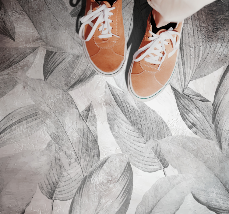 Tappeto vinile fiori motivo monocromatico a foglie - TenStickers