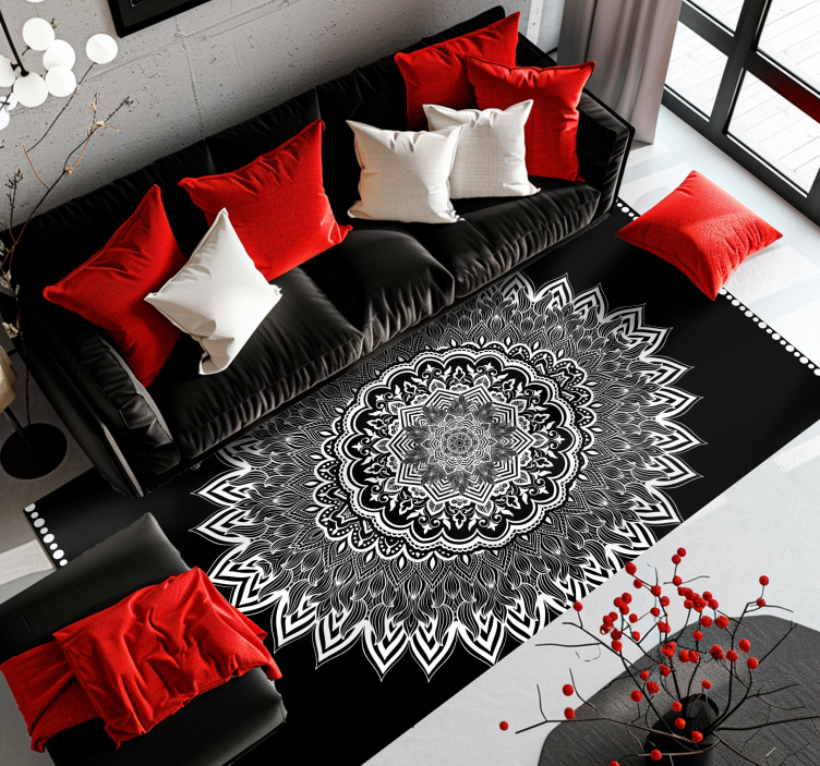 Tappeto vinile nero disegno mandala floreale - TenStickers