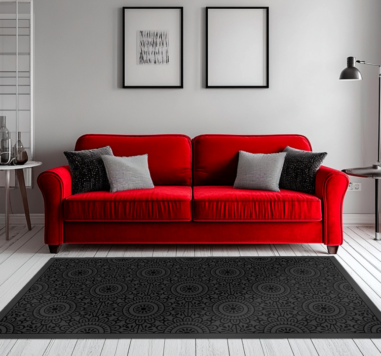 Tappeto vinile nero fiori mandala - TenStickers