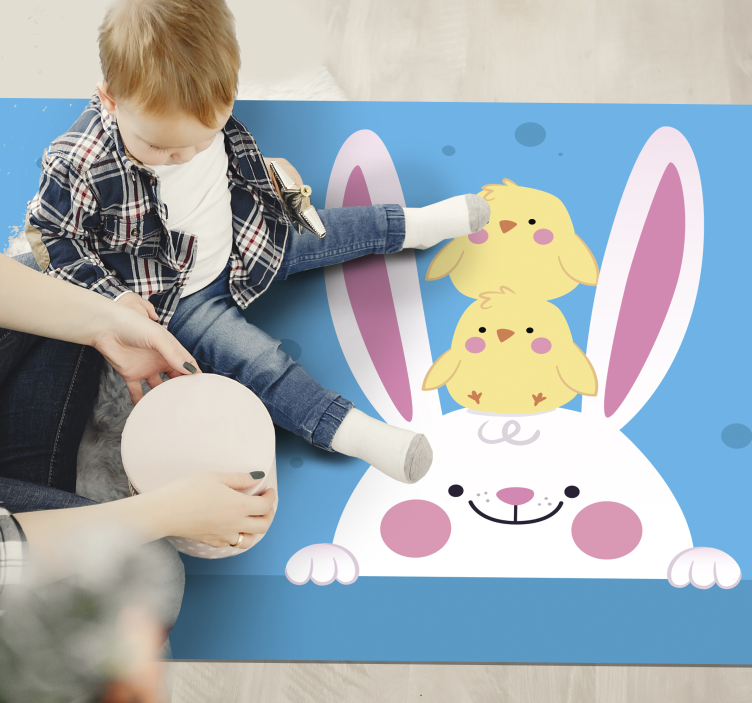 Tappeto vinile per bambini coniglietto felice con i pulcini - TenStickers