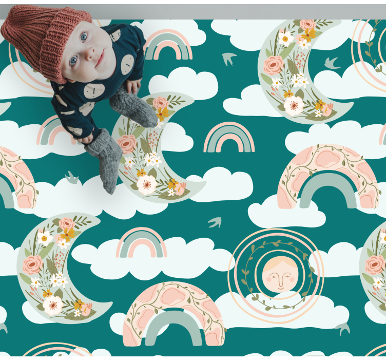 Tappeto vinile per bambini arcobaleni di luna floreale - TenStickers