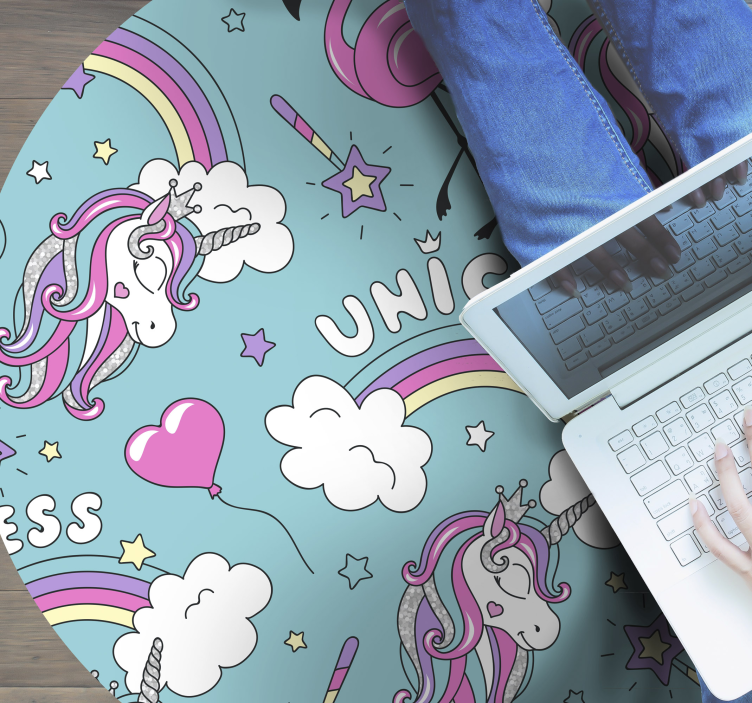 Tappeto vinile per bambini cerchio fantasy di unicorno - TenStickers
