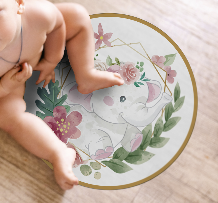 Tappeto vinile per bambini circolare floreale dell'elefante - TenStickers