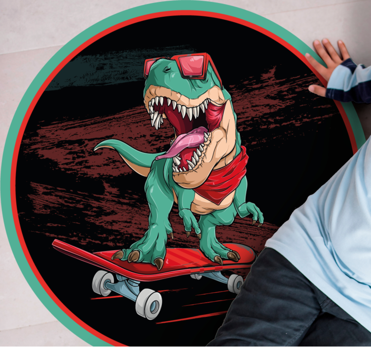 Tappeto vinile per ragazzi dinosauro sullo skateboard - TenStickers