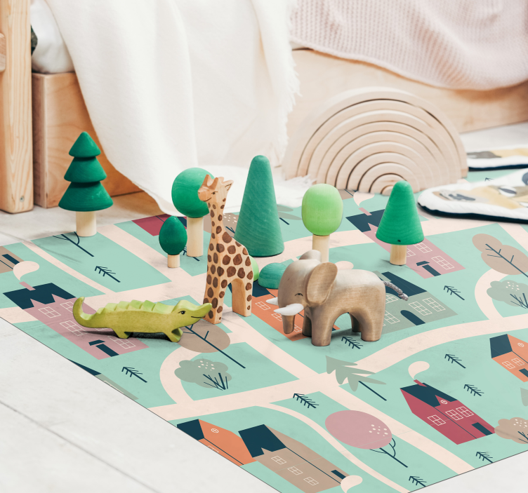 Tappeto vinile per bambini i bambini giocano al villaggio - TenStickers
