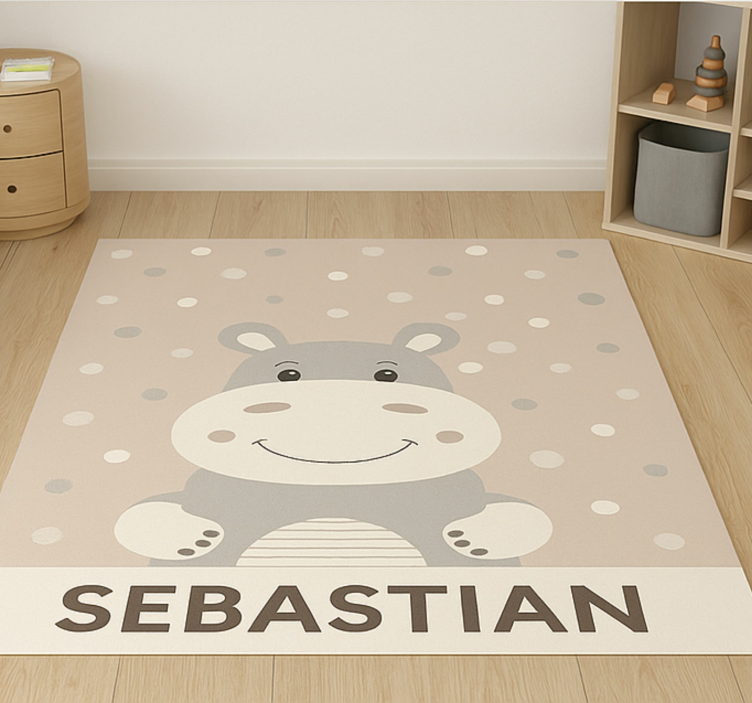 Tappeto vinile per bambini ippopotamo beige personalizzato - TenStickers