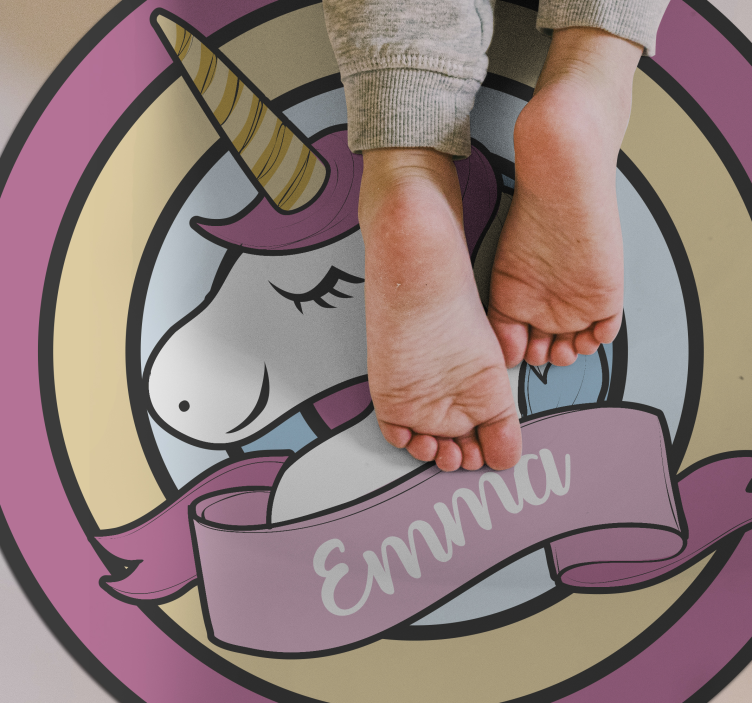 Tappeto vinile per bambini nome unicorno in badge - TenStickers
