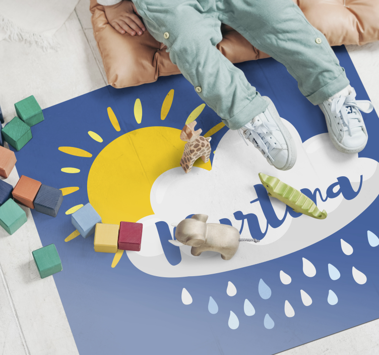 Tappeto vinile per bambini nuvola piovosa con nome - TenStickers
