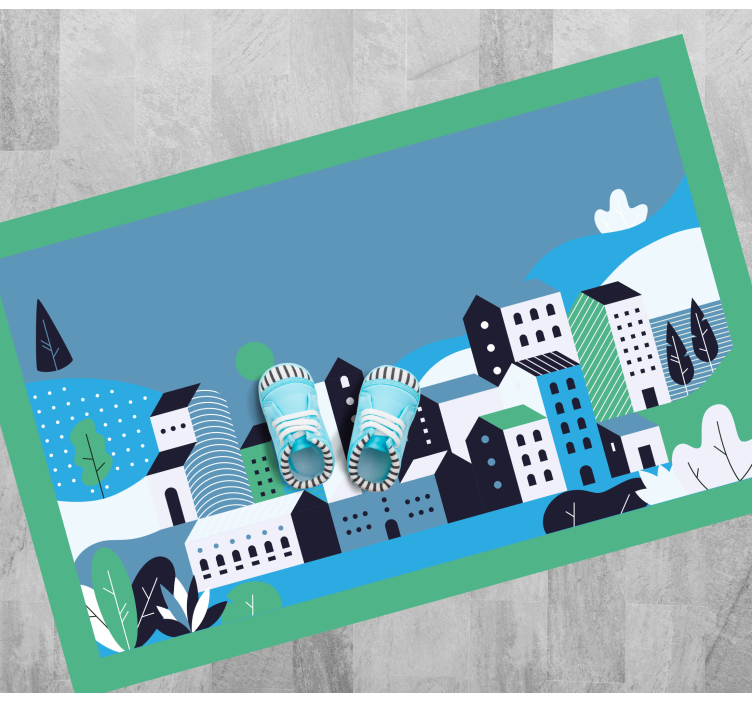 Tappeto vinile per bambini paesaggio urbano blu - TenStickers