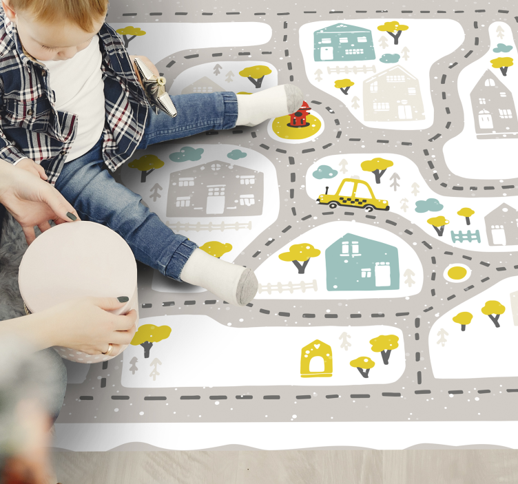 Tappeto vinile per bambini pista cittadina giocosa - TenStickers
