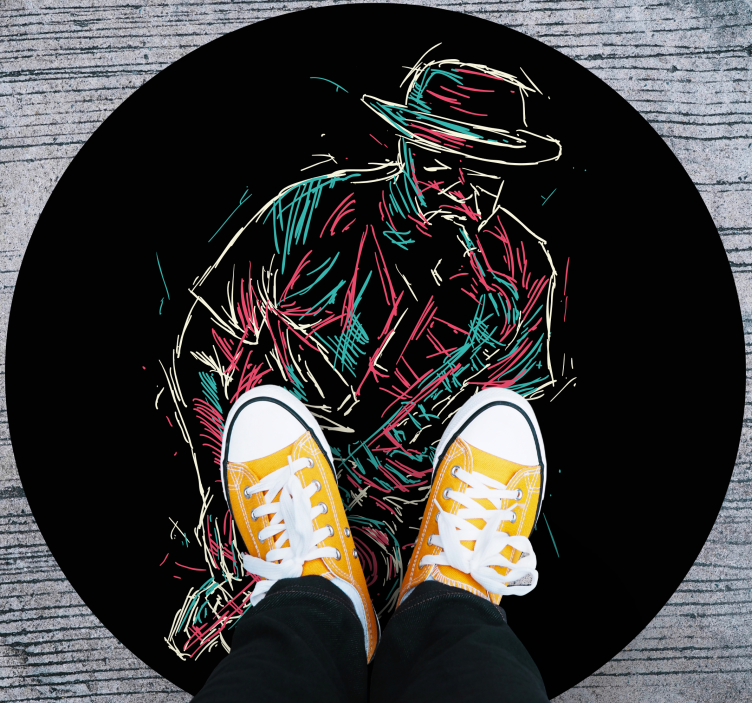 Tappeto vinile rotondo esibizione di un musicista jazz - TenStickers