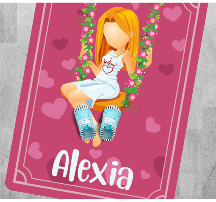 Tappeto vinile per ragazzi altalena sull'erba con nome - TenStickers