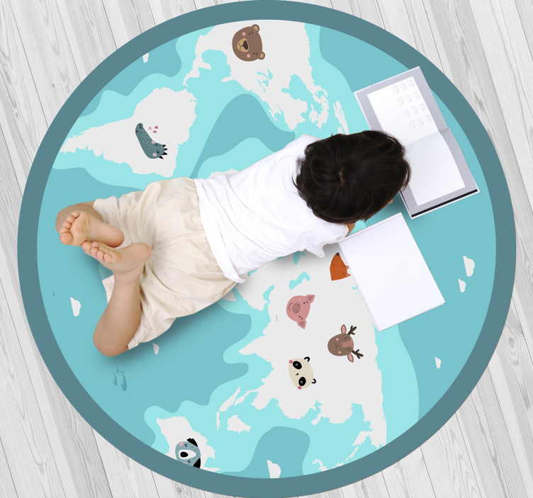 Tappeto vinile per bambini mappa degli animali del mondo - TenStickers