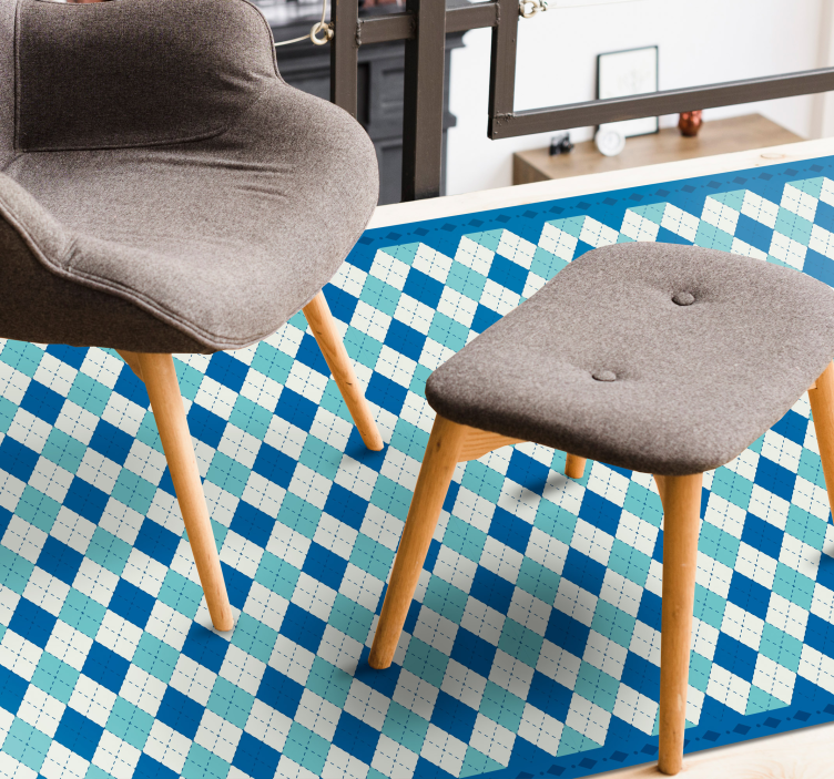 Tappeto vinile piastrelle motivo a scacchi blu - TenStickers