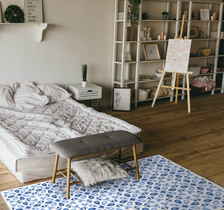 Tappeto vinile piastrelle piastrella con motivi blu - TenStickers