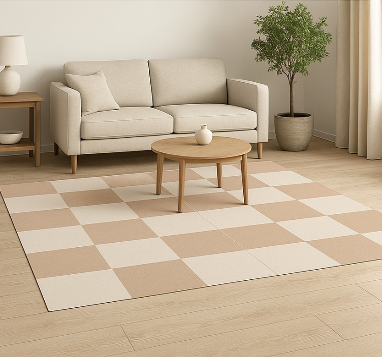 Tappeto vinile quadrato motivo a scacchi beige - TenStickers