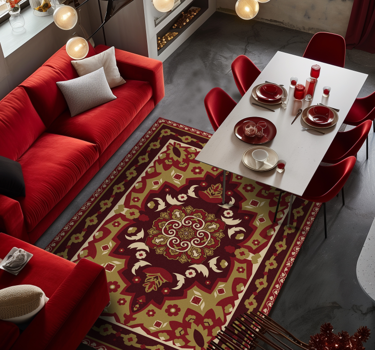 Tappeto vinile sala da pranzo vintage geometrico floreale - TenStickers