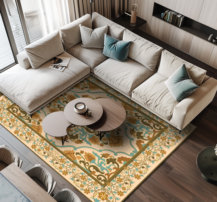 Tappeto vinile sala da pranzo disegno beige mandala - TenStickers