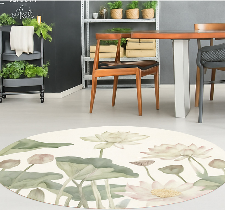 Tappeto vinile sala da pranzo fioriture botaniche acquatiche - TenStickers