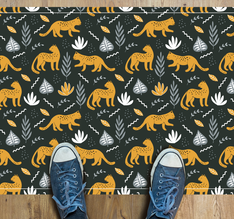 Tappeto vinile animali foglie con motivo leopardato - TenStickers
