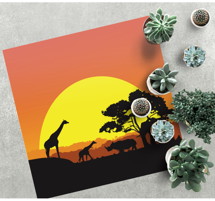 Tappeto vinile animali scena di safari al tramonto - TenStickers