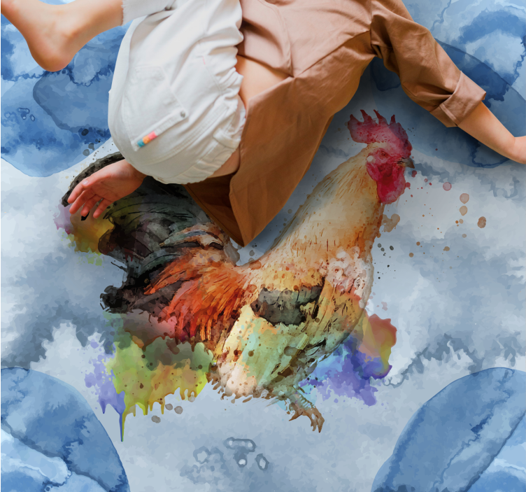 Tappeto vinile animali gallo acquerello - TenStickers