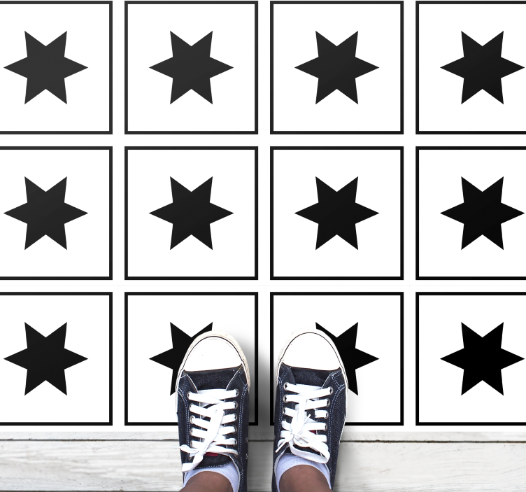 Tappetto vinile stelle motivo in bianco e nero - TenStickers