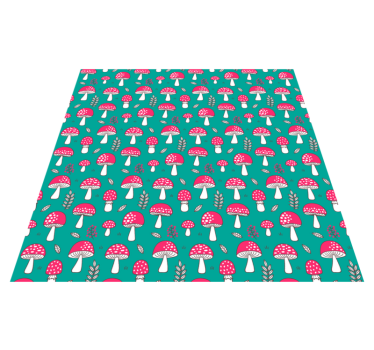 Tappeto vinile fiori funghi classici su sfondo turchese - TenStickers