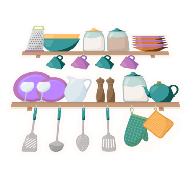 Tappeto pvc cucina mensole con utensili da cucina - TenStickers