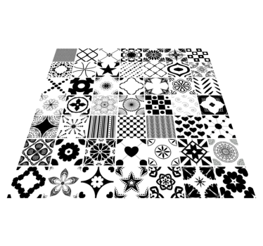 Tappeto in vinile piastrelle modello geometrico bianco e nero - TenStickers