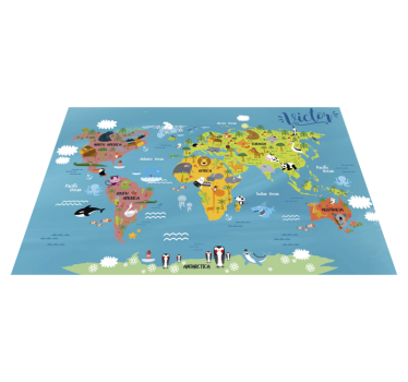 Tappeto in vinile per bambini mappa del mondo con animali - TenStickers