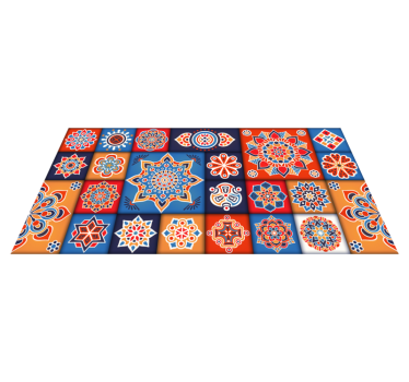 Tappeto vinile cucina effetto piastrelle floreali colorate - TenStickers