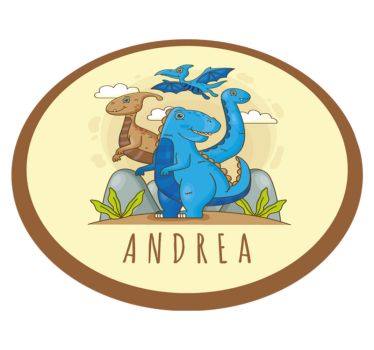 Tappeto vinile con nome composizione circolare di dinosauri - TenStickers