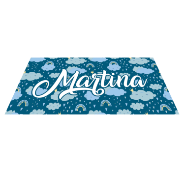 Tappeto vinile per bambini nuvole blu con nome - TenStickers